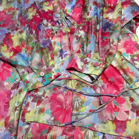 Zara Dress Womens Small Pink Floral Tiered Ruffle Long Sleeve Boho Spring Summer - Picture 7 of 10